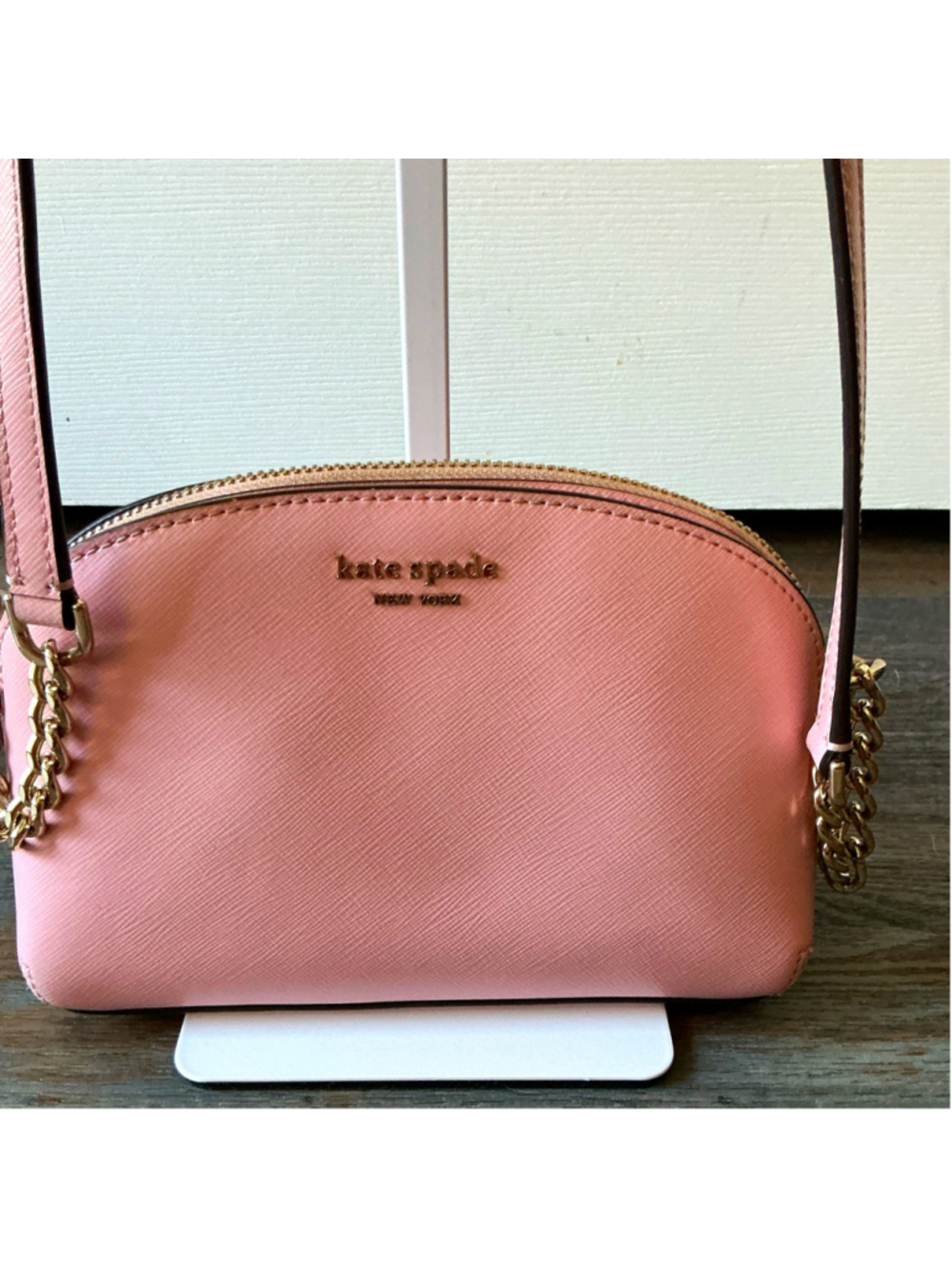 kate spade new york Pink Saffiano Zip Crossbody Bag Gold Hardware Small Pockets